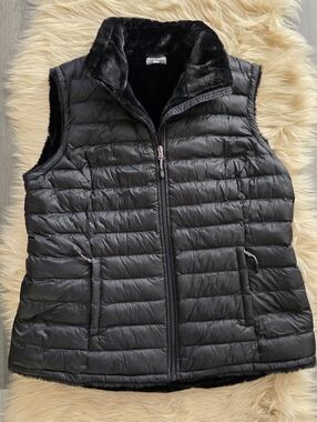 32 Degrees Heat Puffer Vest Faux Fur Lined Black Zipper Front Women's Size Large